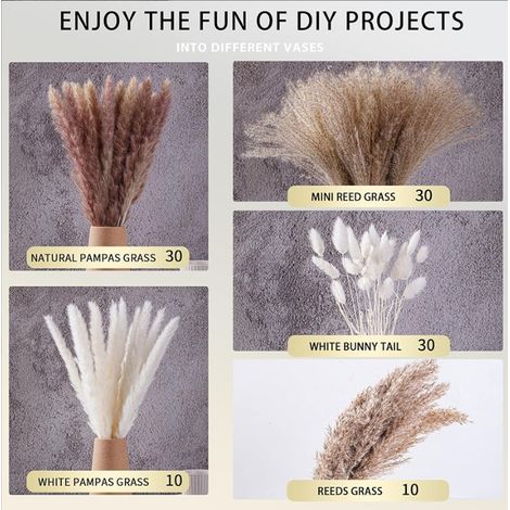 Faux Pampas Grass Bouquet Décor Artificiel Vase Filler Type 3 [Couleur Naturelle, 110 cm, Lot]