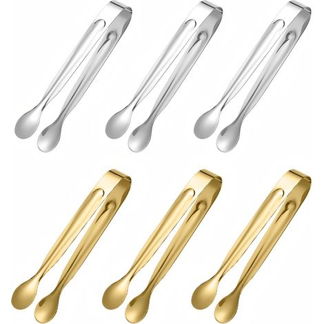 Ensemble de 6 pinces à sucre en acier inoxydable, 11 cm, pour un usage quotidien à la maison.-AquaForge (1/4)