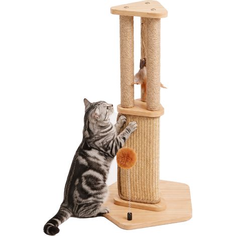 Poteau griffoir pour chat en Sisal naturel 67 cm - Évite les griffures sur les meubles - avec jouets (1/5)