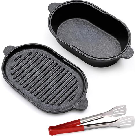 2 in 1 Cast Iron Oval Casserole Dish 23 cm 2 Litre for Baking Bread Roasting Pan with Lid (1/5)