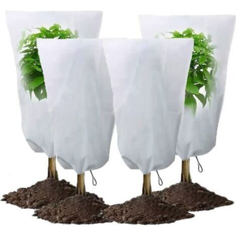 4 Pack 60 x 80 cm Wintering Plant, Plant Winter Cover, Outdoor Plant Wintering Veil Plant Protection Cover with Drawstring, Reusable Durable (1/5)
