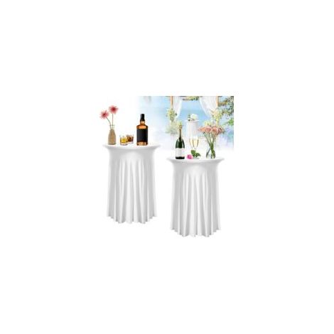 Lot de 2 housses de table de bar extensibles 110 x 80 cm, nappe blanche, table de bistrot, housses de table de bar, housse de table de bar ronde extensible pour cocktail, table de bar, housse de jupe (1/5)