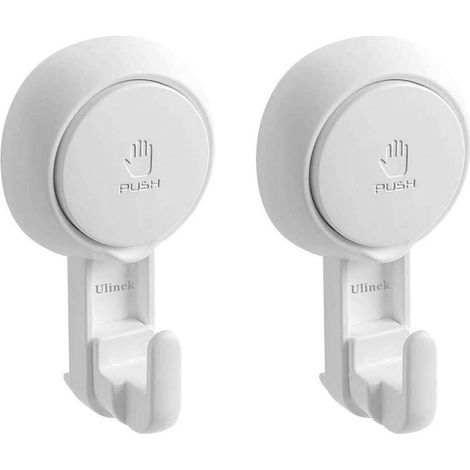 Powerful 5kg Bathroom Suction Cup Hook, Shower Hook with Suction Cup, Towel Holder, Robe Hook, Coat Hook, 2 Pack Plastic Wall Hooks, Kitchen Utensil Holder, Dish Towel Hanger, White Suction Cup (1/5)