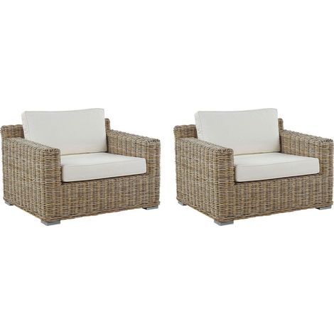 Set of 2 Garden Armchairs ARDEA Rattan Light Brown