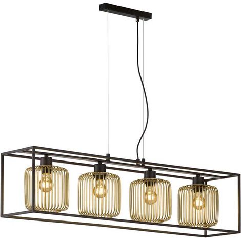 Lampe suspendue suspension lampe de table à manger noir or 4 flammes cage rétro L 110 cm (1/4)