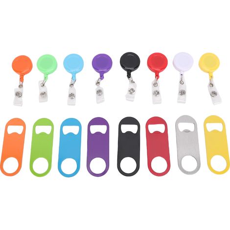 Ouvre-bouteille rétractable Lot de 8 décapsuleurs plats avec enrouleur à badge multifonction robuste en fer pour bar camping fêtes (1/5)