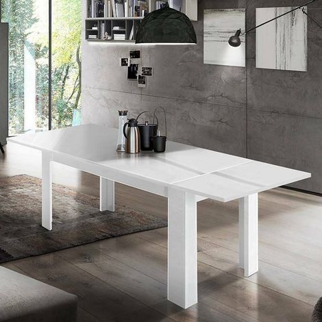 Dmora Mesa de comedor extensible, Made in Italy, Mesa moderna con extensiones, Consola extensible, 160 / 210x90h75 cm, color blanco brillante, con embalaje reforzado (1/5)