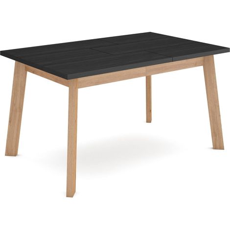 Skraut Home - Mesa Comedor, Mesa Fija Cocina y Salón, 140, Para 6 comensales, Patas de madera, Estilo Moderno, Roble y negro (1/5)
