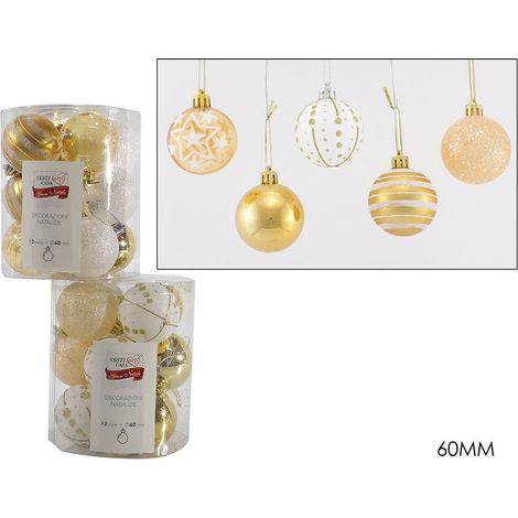Palline in oro bianco per albero di natale da decorazioni addobbi cm 6 PZ 12 (1/5)