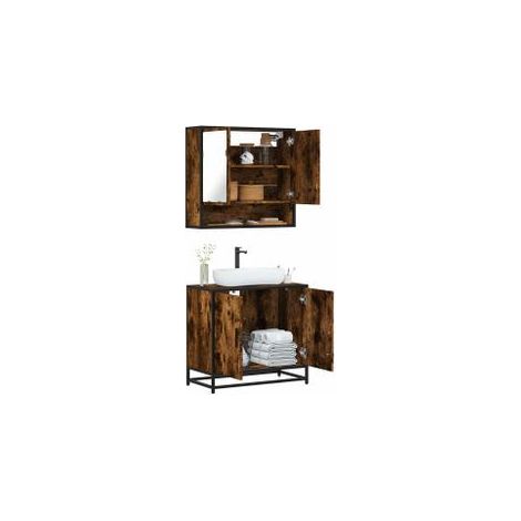 Ensemble de meubles de salle de bain 2 pcs Chêne fumé (1/5)