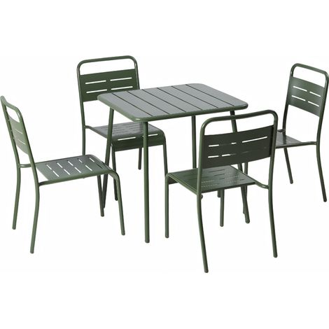 Tavolo da giardino quadrato da 70 cm e 4 sedie verdi BERGAME