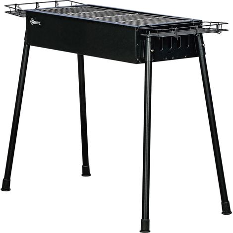 Barbecue charbon de bois avec 2 grilles inox, porte-épices, camping 94x39x70 cm Noir