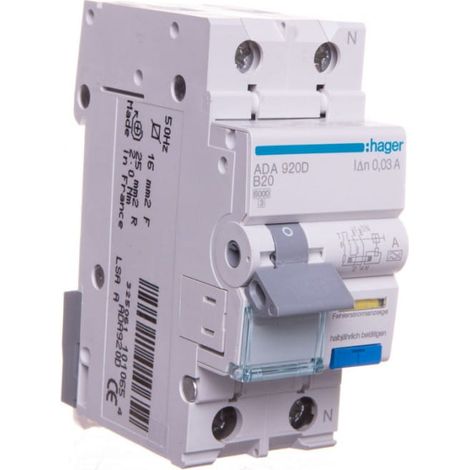 RCBO 2P B20A 0,03A Typ A Differenzialschutzschalter ADA920D