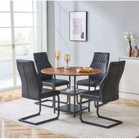 Conjunto de mesa de comedor y 4 sillas redonda 107 cm MDF metal negro estilo industrial (1/5)
