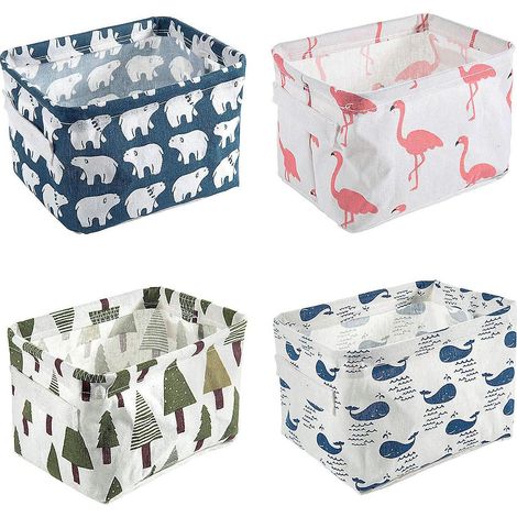 Ensemble de 4 petits paniers de rangement pliables en tissu - Cubes de rangement pour étagères, bureaux et maquillage (1/5)