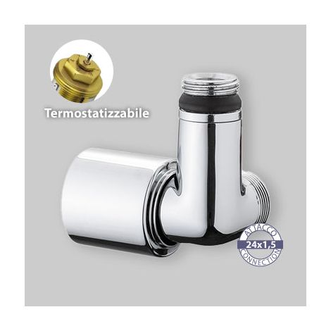 Valvola Ad Angolo Dx Termostatizzabile Attacco Rame, Multistrato E Pe-X "Dafne" Cromo 1/2" - 24X1,5 (1/4)