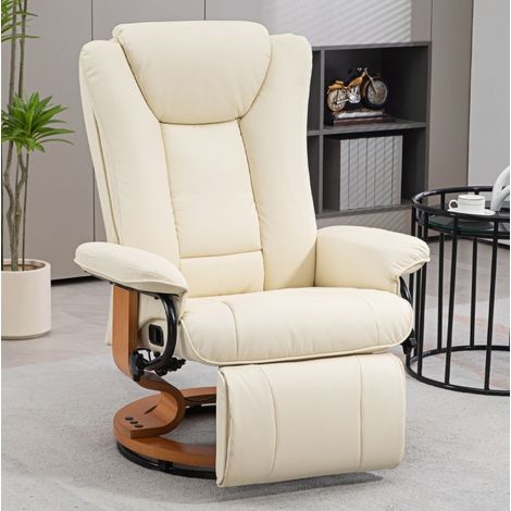 Poltrona relax girevole con poggiapiedi, schienale reclinabile 135°, crema, 150 kg DESVIAE (1/5)