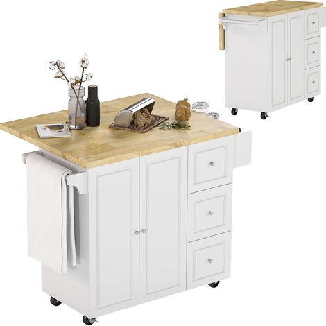 Carro de cocina isla multi almacenamiento 111.5 x 75 x 89 cm con ruedas ahorrador de espacio acogedor chic en MDF blanco 210001011 (1/5)