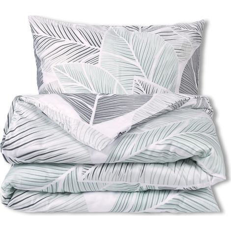 Satin Bettwäsche Set 220x200 EXKLUSIV Blätter in Grün- und Grautönen (1/5)