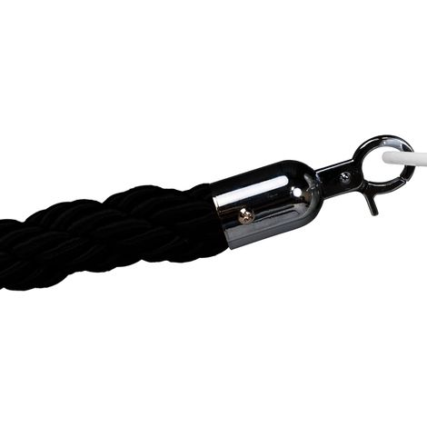 Cordon de séparation pour potelet de tapis rouge - Noir torsadé - fermeture chromée
