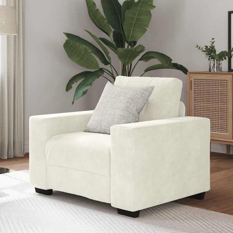 Sessel Creme 60 cm Samt mit Holzarmlehnen für Wohnzimmer & Büro (1/5)