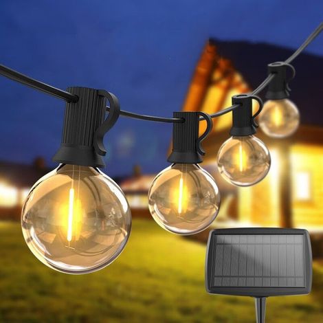 5M Guirlande Lumineuse Guinguette Solaire,G40 Guirlande Guinguette Intérieure/Extérieure avec Télécommande, Etanche Lampes Solaires avec LED 10 Ampoules Blanc Chaud pour Jardin Fête Mariage [Classe én (1/5)