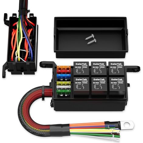12-V-Relaiskasten mit 6 Steckplätzen, 12 AWG, vorverdrahtet und wasserdicht, mit ATC/ATO-Sicherungsblock und Relaisfeld, universell für Automobil- und Schiffsanwendungen