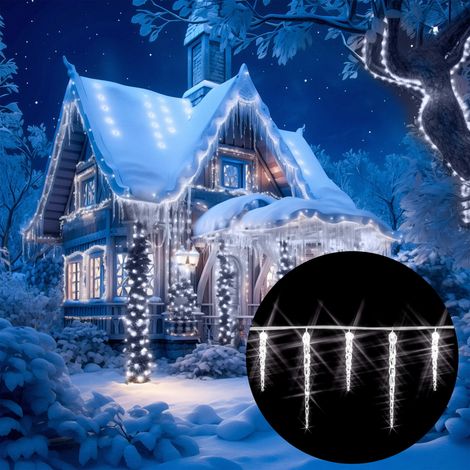 DEUBA Cadena de luces blanco Carámbano Lluvia helada Interior y Exterior Luces navideñas 40 carámbanos LED blancos