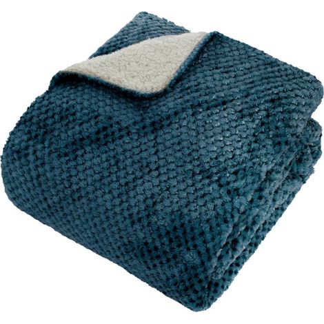 Lyno flanella blu effetto sherpa 170x130cm - Atmosphera créateur d'intérieur