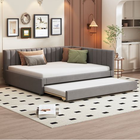 Divano letto estraibile 140x200 in velluto grigio OKMYHOME (1/5)