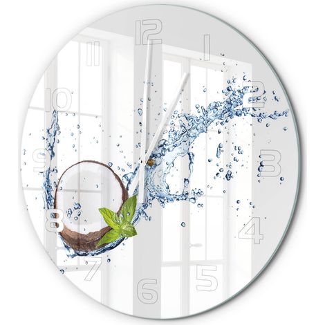 Horloge Murale Ronde Décoration Classique Verre Trempé Silencieuse Élégante Noix de coco et eau fi 60 cm (1/5)