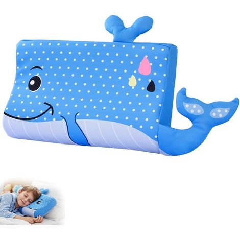 Schlummerkids Coussin Calmly, Oreiller Ergonomique Enfant, 45x27x6cm Sommeil Enfant Coussin avec Taie d'oreiller, Mousse À Mémoire De Forme, Respirante Et Confortable (Baleine) (1/5)