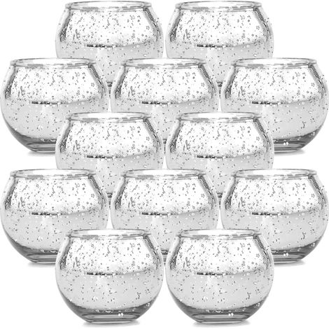Ensemble de 12 photophores en verre argenté, parfaits pour les anniversaires, Noël, les fêtes et la décoration intérieure.