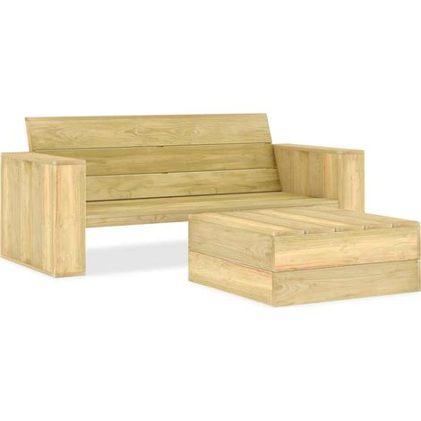 Salon de jardin 2 pièces en bois de pin imprégné, banc et table à thé - PANGIVO (1/5)