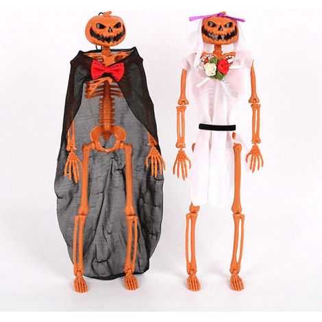 Lot de 2 squelettes d'Halloween en plastique, décor de fête effrayante, os décoratifs (1/4)