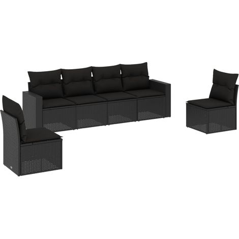 Maison Exclusive - Set Divano da Giardino 6 pz con Cuscini Nero in Polyrattan (1/3)