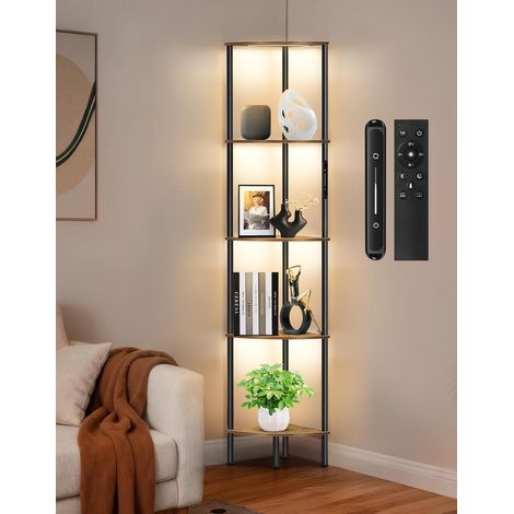 Lampadaire sur Pied Salon avec Étagère d’Angle à 5 Niveaux, 3 Températures de Couleur, Dimmable avec Télécommande & Contrôle Tactile – Bibliothèque Moderne pour Salon, Chambre, Bureau (1/5)