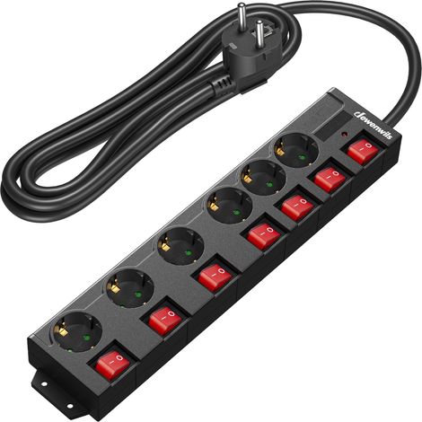 DEWENWILS 6-fach Steckdosenleiste mit Schalter	 3 m Kabel	 230V 3680W	 Schwarz