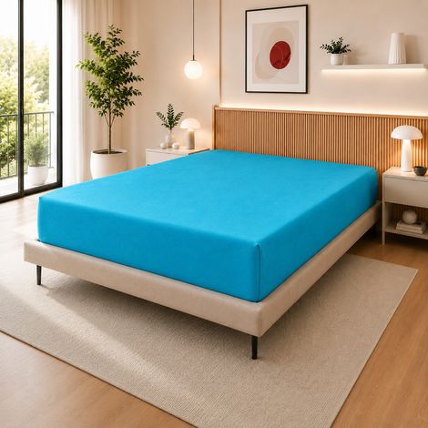 Drap Housse 140 x 190 cm Cyan – 100% Coton 57 Fils/cm² – Bonnet 30 cm (1/3)