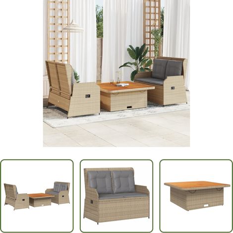 Liegeplatz -  3-tlg. Garten-Lounge-Set mit Kissen Beige Poly Rattan (1/5)
