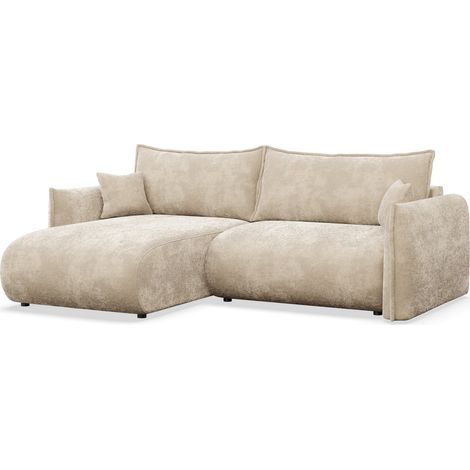 Selsey Cushi – Ecksofa mit Schlaffunktion, Ottomane links, Beige-Chenille (1/5)