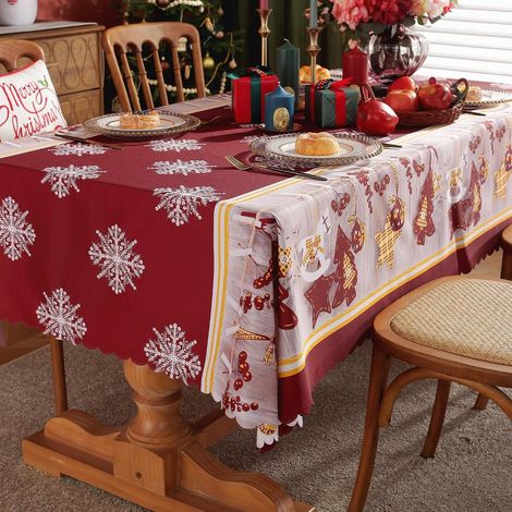 Nappe de Noël Rectangulaire Anti-Taches et Imperméable,150 x 220 cm,Motif Flocons de Neige Élégant,Décoration de Table (1/5)