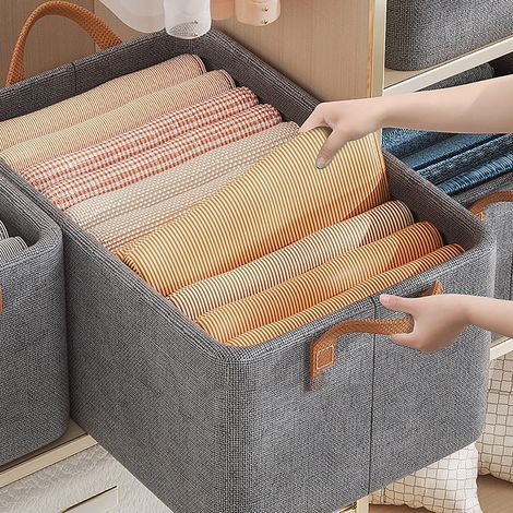 Organisateur de vêtements pliable avec cadre en acier galvanisé, bacs de rangement en tissu épais pour étagères, placard et buanderie, couleur kaki. (1/5)