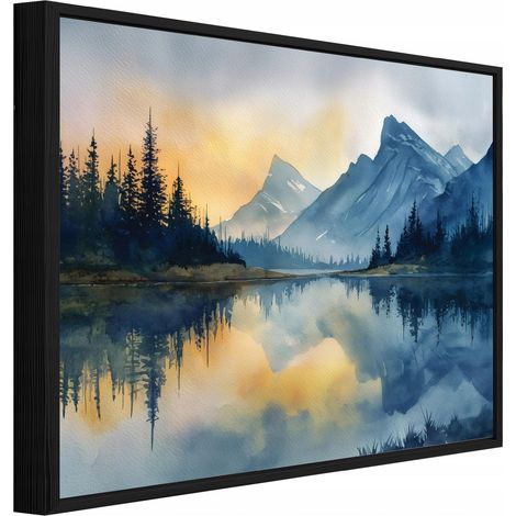 Tableau sur toile avec cadre noir – Paysage naturel de montagnes – 100 x 70 cm (1/5)