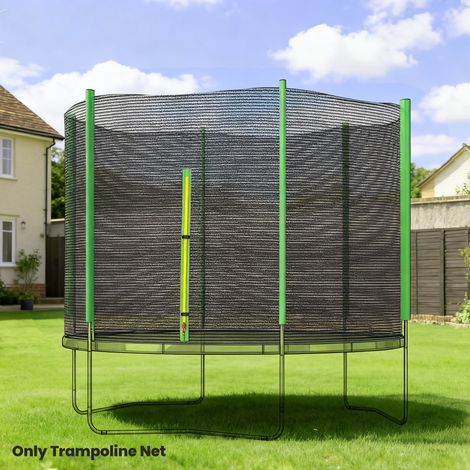 Filet de sécurité Ø305 cm verte noire pour trampoline pour extérieur, 6 poteaux avec anti-UV et porte zippée et (1/4)