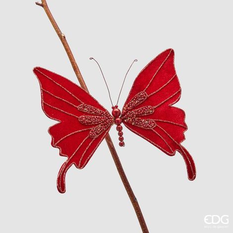 EDG Enzo De Gasperi Decoro Natale Farfalla con Clip D 23 Cm Burgundy
