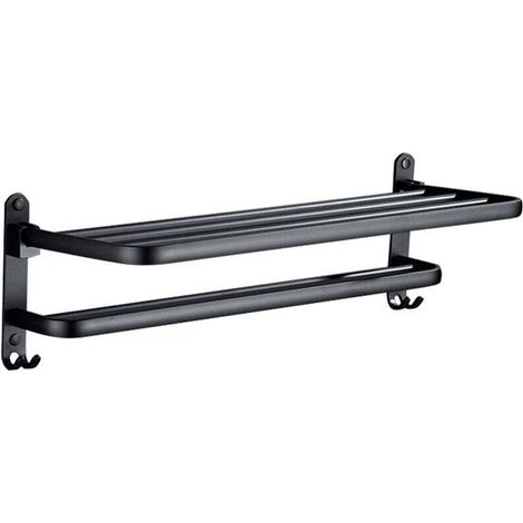 Porte-serviettes de salle de bain, porte-serviettes mural, porte-serviettes sur pied, noir, 50 cm