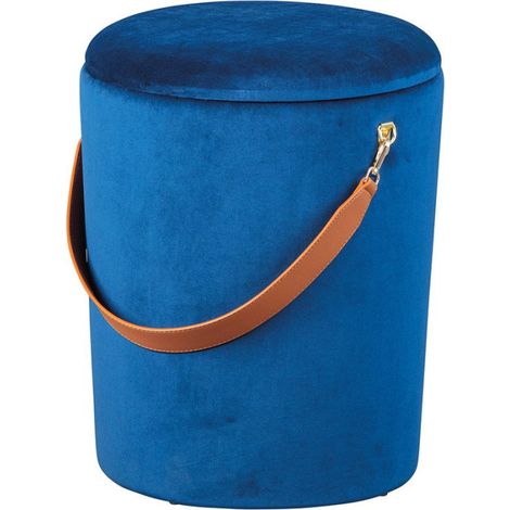 Pouf Coffre en Velours à Sangle "Yola" 45cm Bleu (1/5)