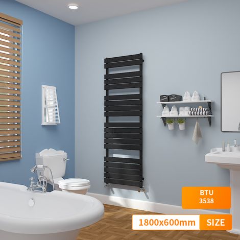 NRG Bathroom Flat Panel Heated Towel Rail Radiator Central Heating Vertical 1800x600mm Black