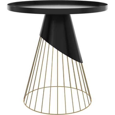Mesa auxiliar redonda de metal negro y latón D45 cm - Corry
